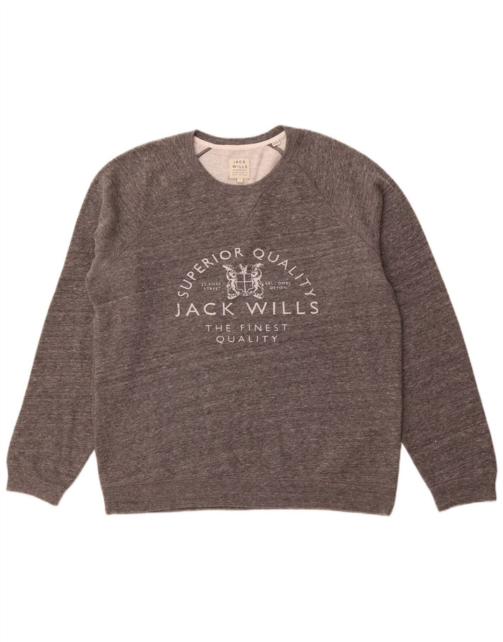 JACK WILLS Maglione girocollo con grafica da uomo XL in cotone chiazzato grigio