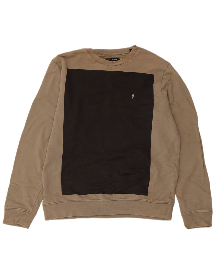 Felpa da uomo All Saints Maglione grande in cotone color block beige