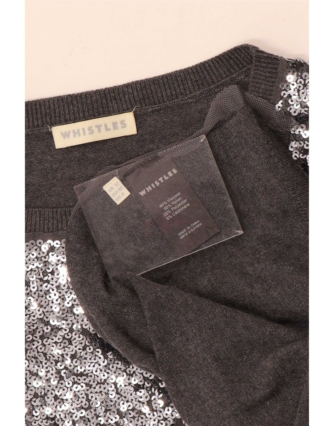 Maglione maglione girocollo oversize da donna Whistles UK 12 Grigio medio