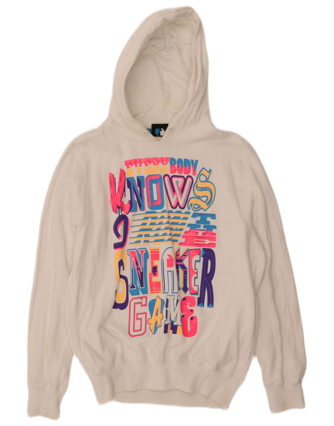 SNEAKER FREAK  Womens Oversized Graphic Hoodie Jumper UK 10 Small White