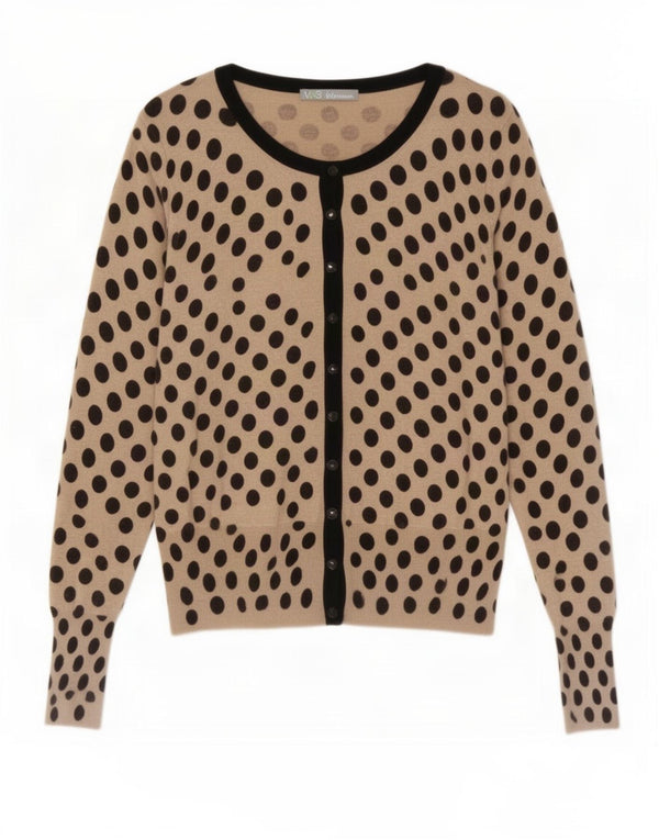 Marks & Spencer Womens Cardigan Sweater UK 16 Large Beige Polka Dot