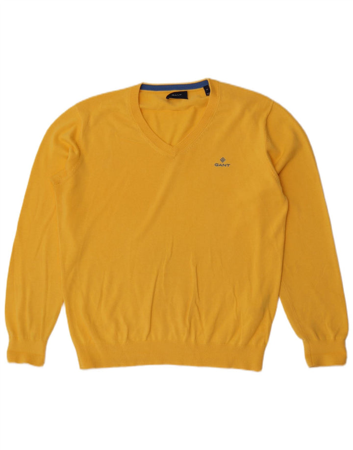 Gant Maglione da uomo con scollo a V in cotone giallo medio
