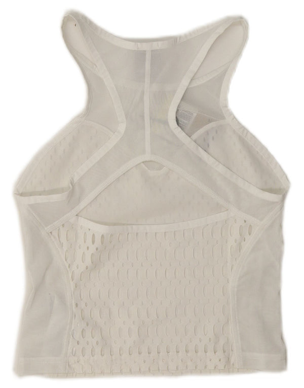 Nike - Canotta corta da donna, vestibilità attillata, trasparente, taglia UK 8, piccola, in poliestere bianco