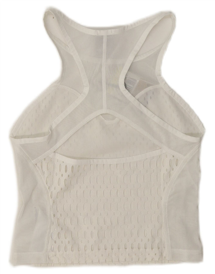 Nike - Canotta corta da donna, vestibilità attillata, trasparente, taglia UK 8, piccola, in poliestere bianco