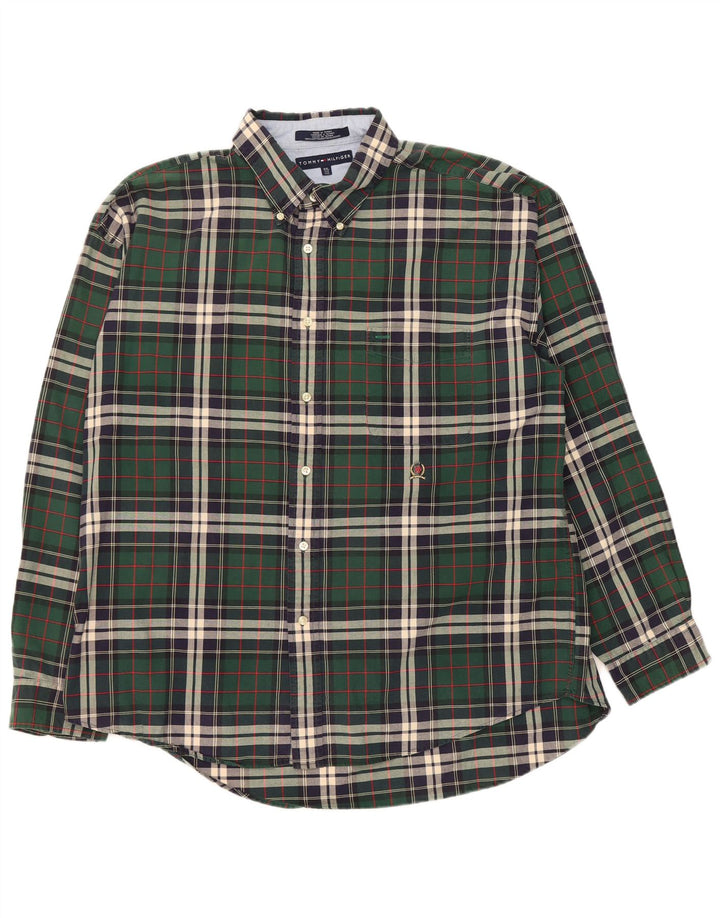 Camicia in flanella da uomo Tommy Hilfiger 2XL cotone a quadri verde