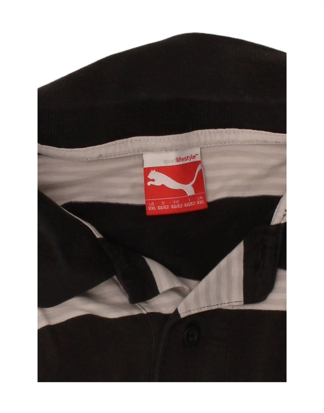 PUMA Mens Polo Shirt 2XL Black Striped Cotton Vintage Puma and Second-Hand Puma from Messina Hembry 