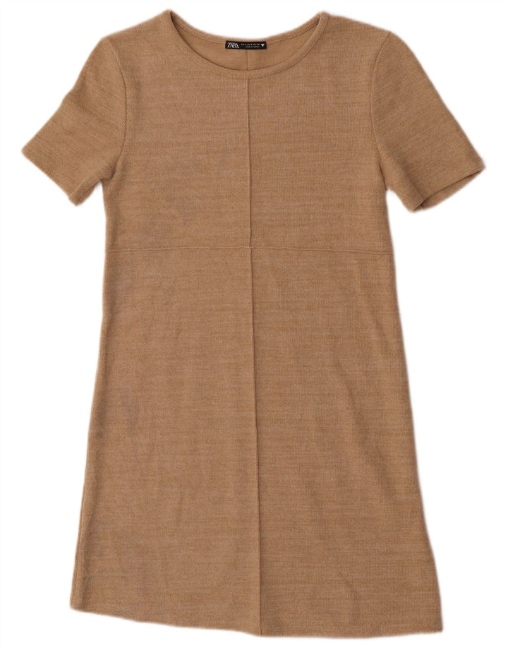 Abito a trapezio da donna Zara UK 8 piccolo in cotone beige
