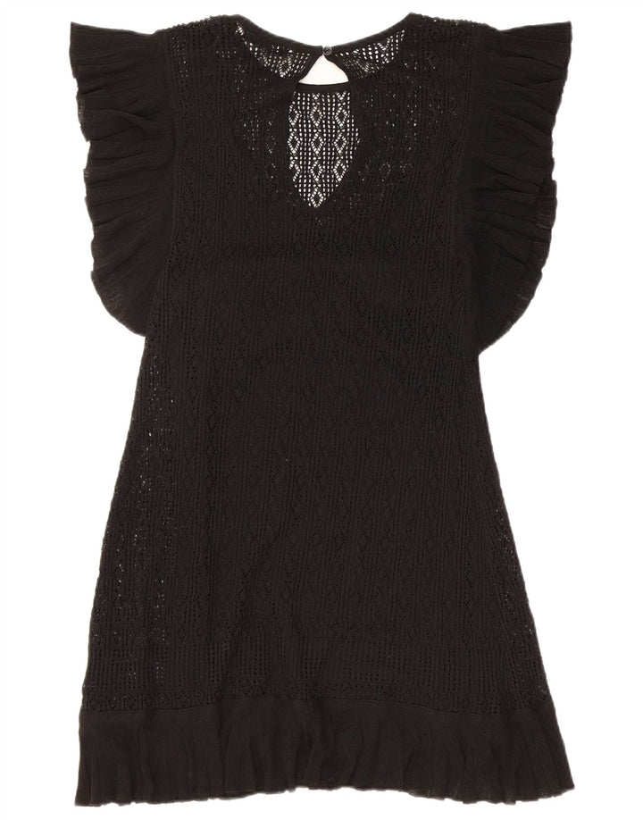 ZARA Womens Crochet A-Line Dress UK 12 Medium Black Viscose