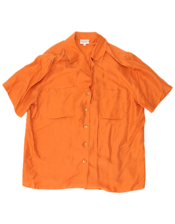 Camicetta camicia a maniche corte da donna vintage UK 14 Seta arancione media