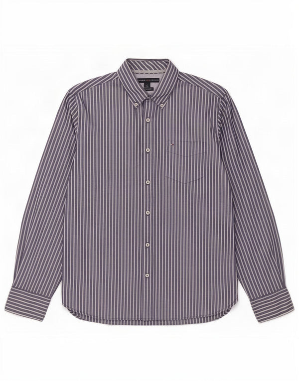 Tommy Hilfiger Mens Custom Fit Shirt Medium Navy Blue Striped Cotton
