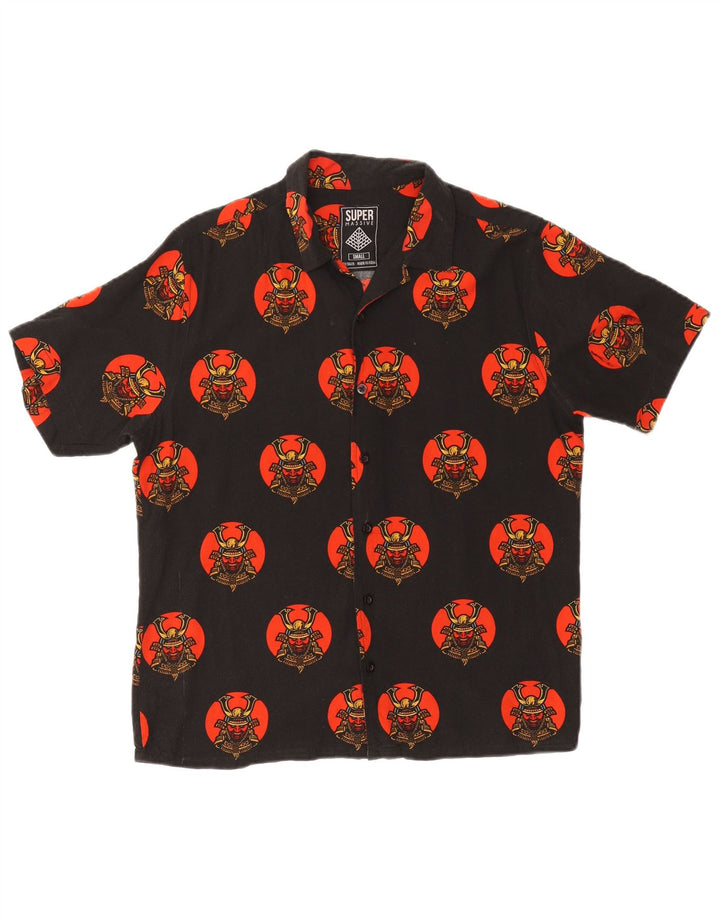 SUPER MASSIVE Mens Abstract Pattern Short Sleeve Shirt Small Black Rayon