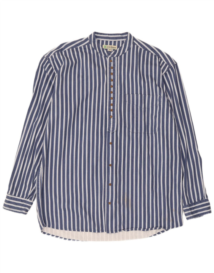 Camicia pullover da uomo civile in cotone a righe blu navy medio