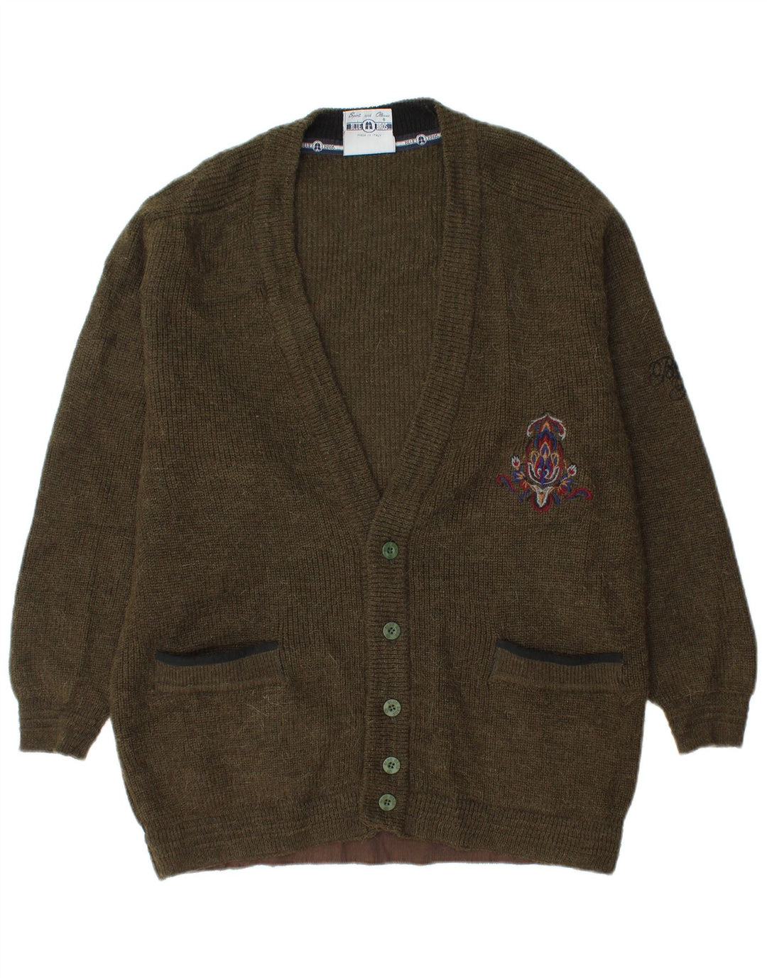 Maglione cardigan da uomo vintage in lana kaki media