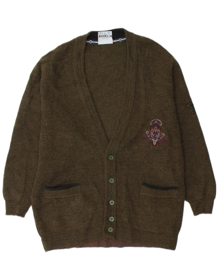 Maglione cardigan da uomo vintage in lana kaki media