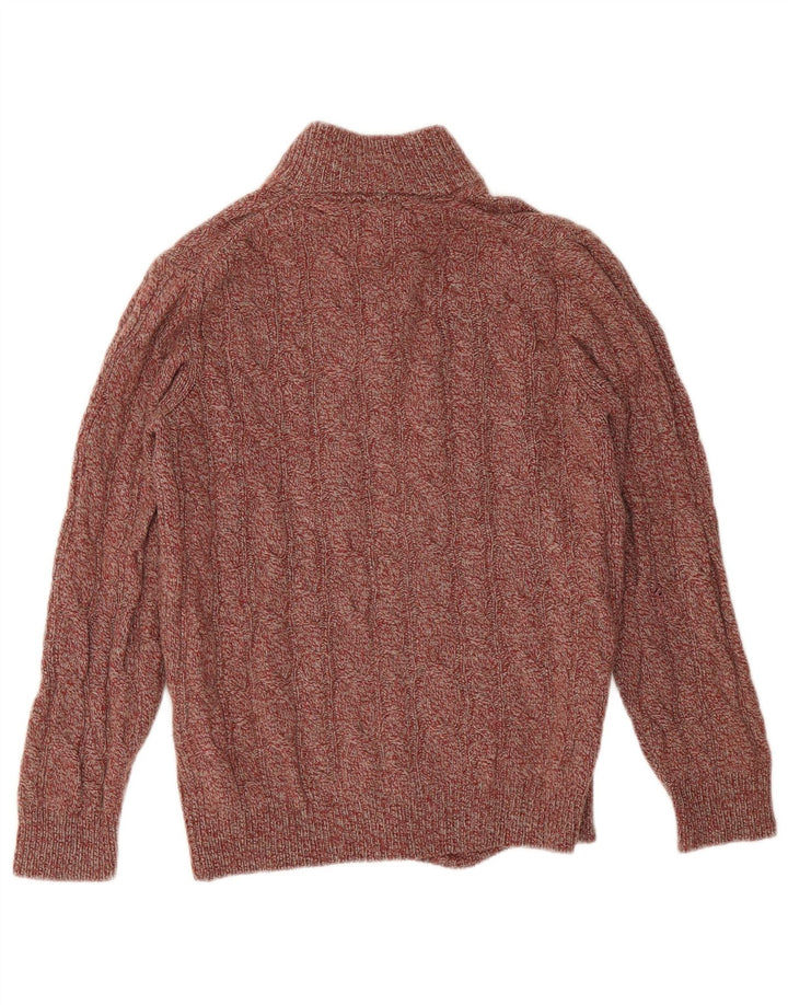 Massimo Dutti Maglione da uomo con collo a bottoni, piccolo in lana screziata rossa