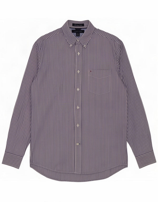 Camicia da uomo Tommy Hilfiger media cotone gessato blu navy
