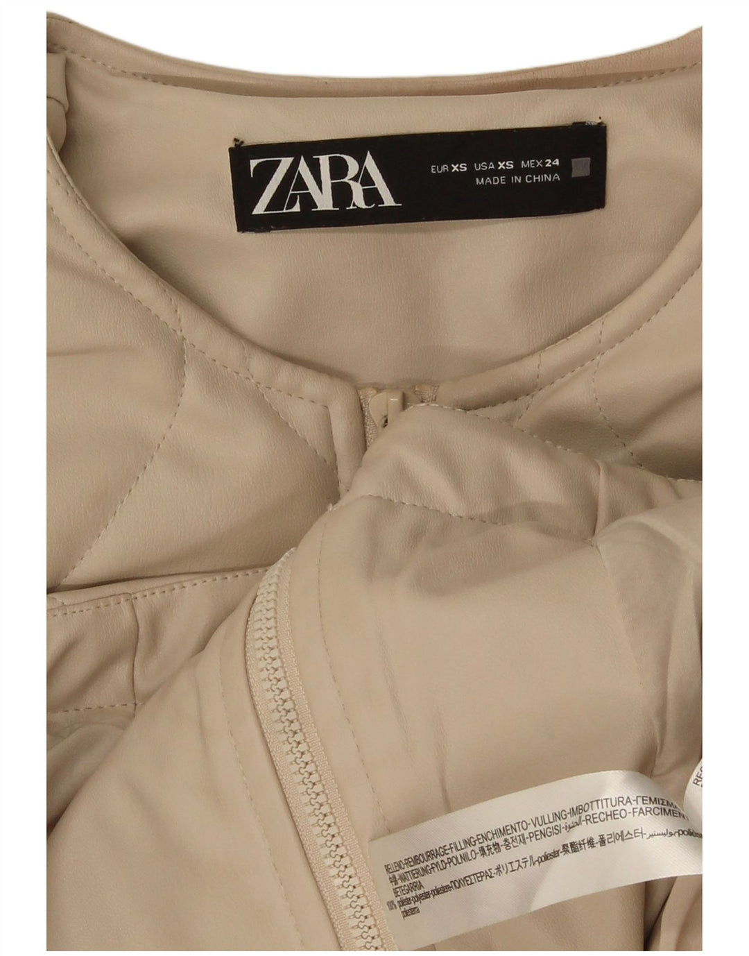 Giacca trapuntata oversize in ecopelle da donna Zara UK 6 XS Poliestere beige