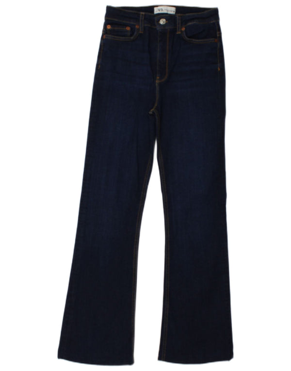 Jeans svasati a vita alta da donna Zara EU 34 2XS W24 L29 cotone blu navy