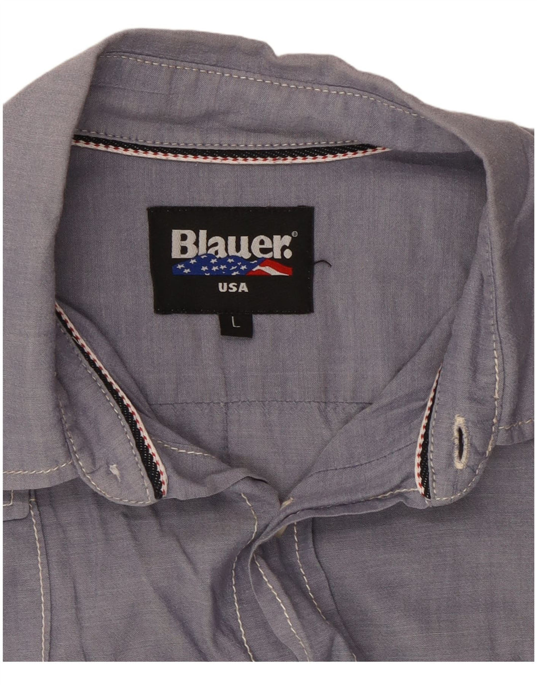 BLAUER Camicia Militare Uomo Manica Corta Large in Cotone Blu