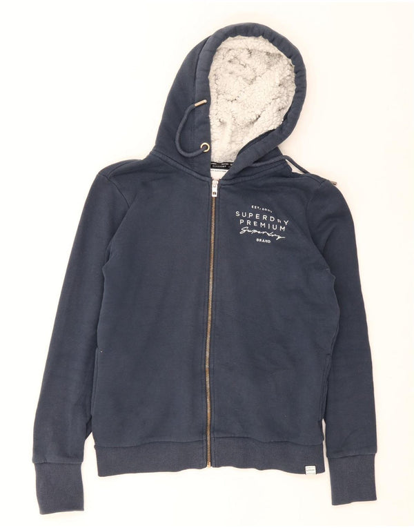 Felpa con cappuccio e zip grafica da donna Superdry UK 14 Large in cotone blu navy