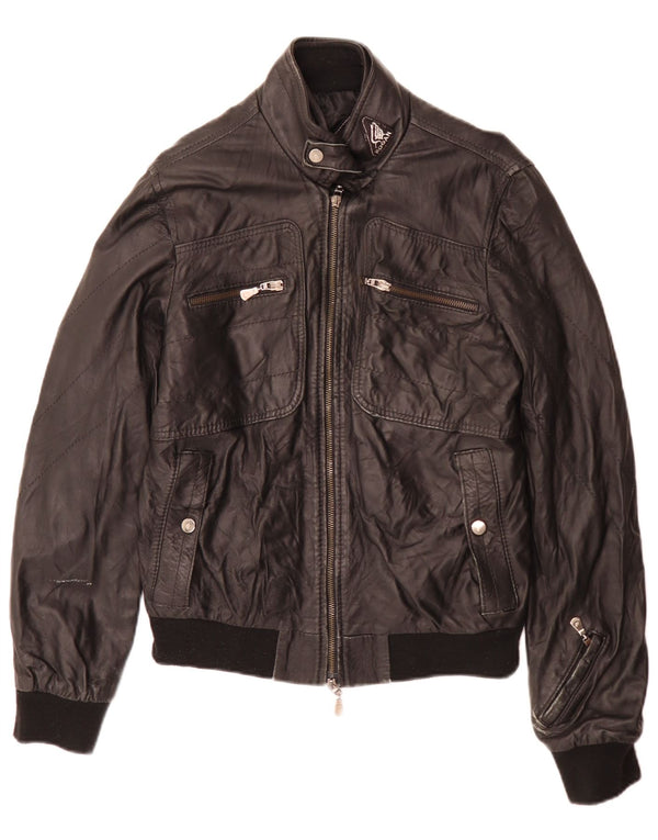 Giacca da motociclista in pelle da donna Hogan UK 12 media nera
