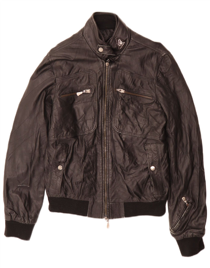 Giacca da motociclista in pelle da donna Hogan UK 12 media nera