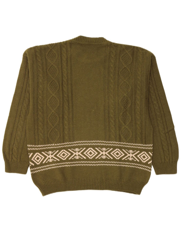 Maglione maglione girocollo da uomo Lemon XL lana Fair Isle kaki