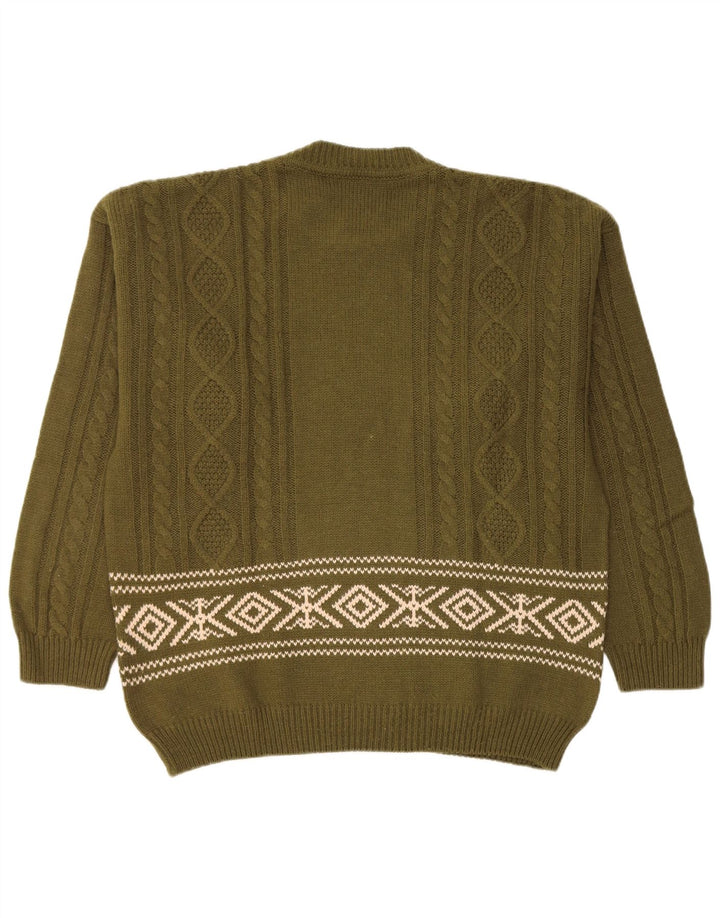 Maglione maglione girocollo da uomo Lemon XL lana Fair Isle kaki