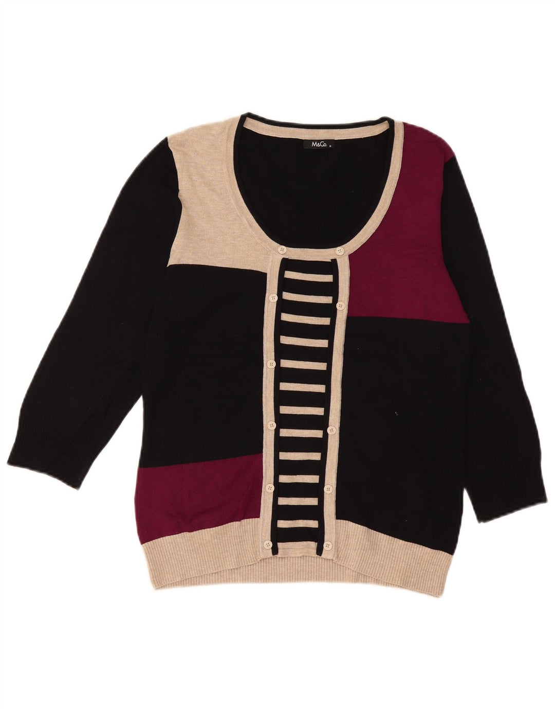 Maglione maglione con scollo a barca da donna M&Co UK 14 blocco colore nero medio