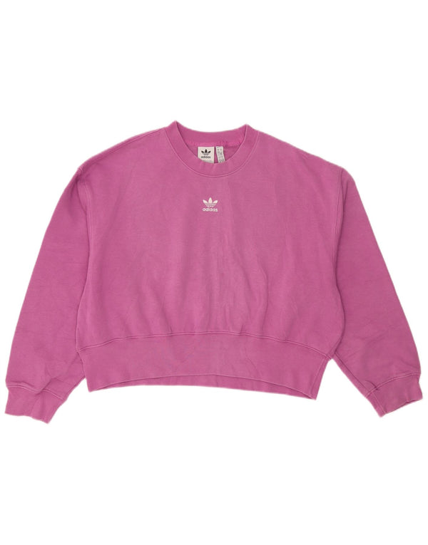 Felpa oversize corta Adidas da donna, maglione UK 8/10, piccolo cotone viola
