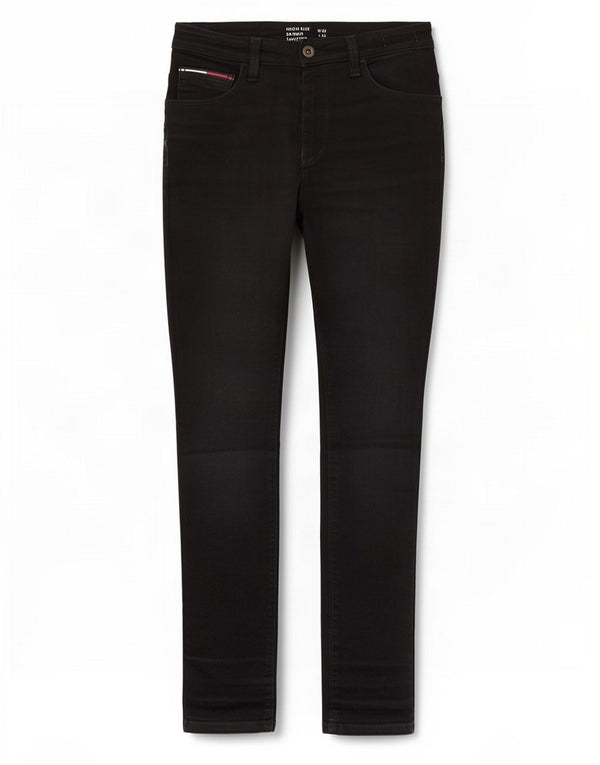Jeans skinny a vita alta Tommy Hilfiger da donna Santana W30 L32 cotone nero