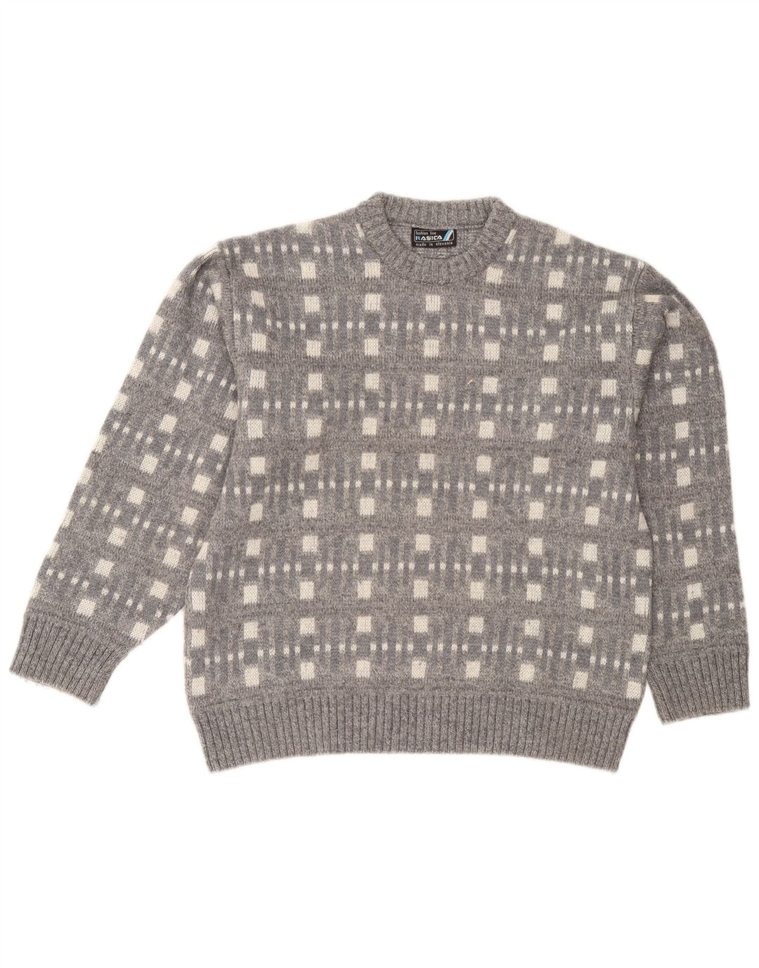 Maglione da uomo girocollo Rasica grande grigio geometrico