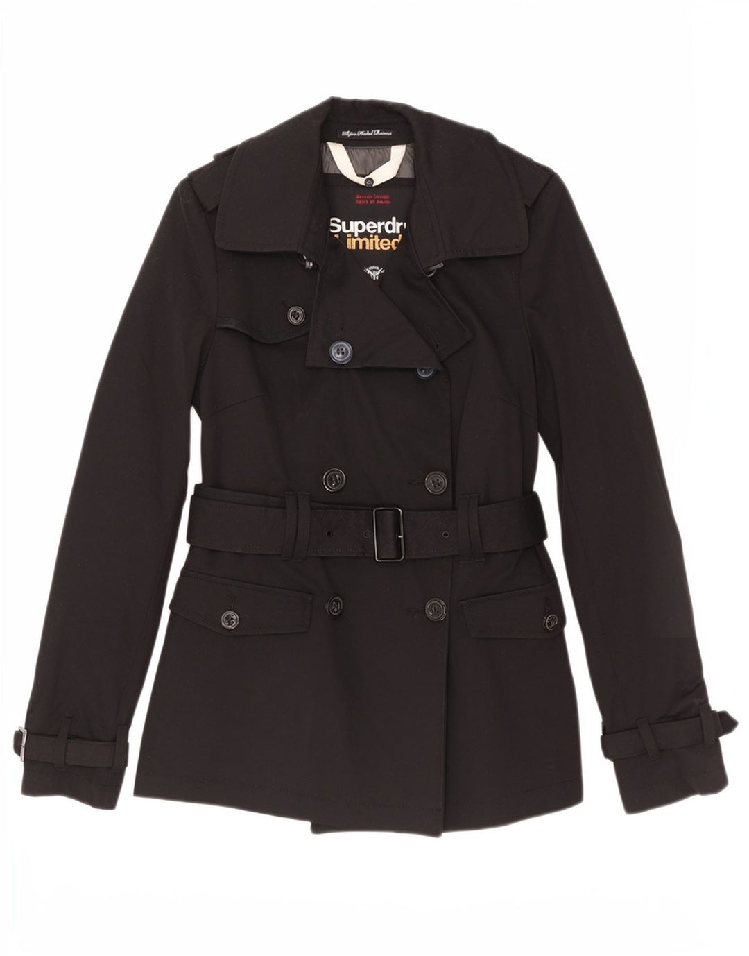 Trench da donna Superdry UK 10 piccolo cotone color block nero