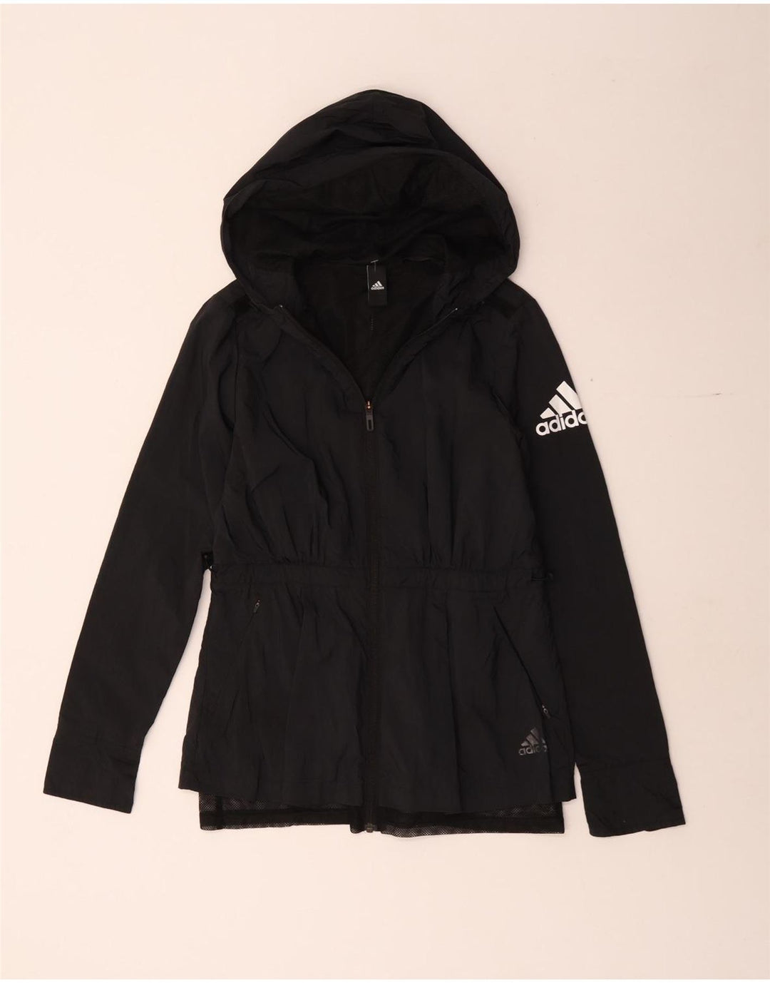 Giacca antipioggia con cappuccio da donna Adidas UK 10 Small nera in poliammide
