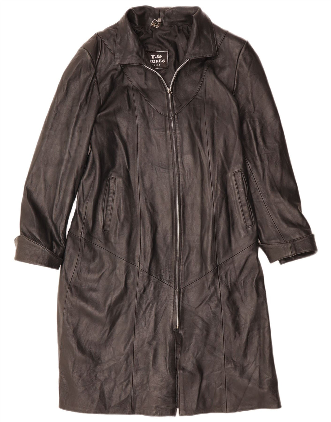 Cappotto in pelle da donna vintage UK 12 in pelle nera media