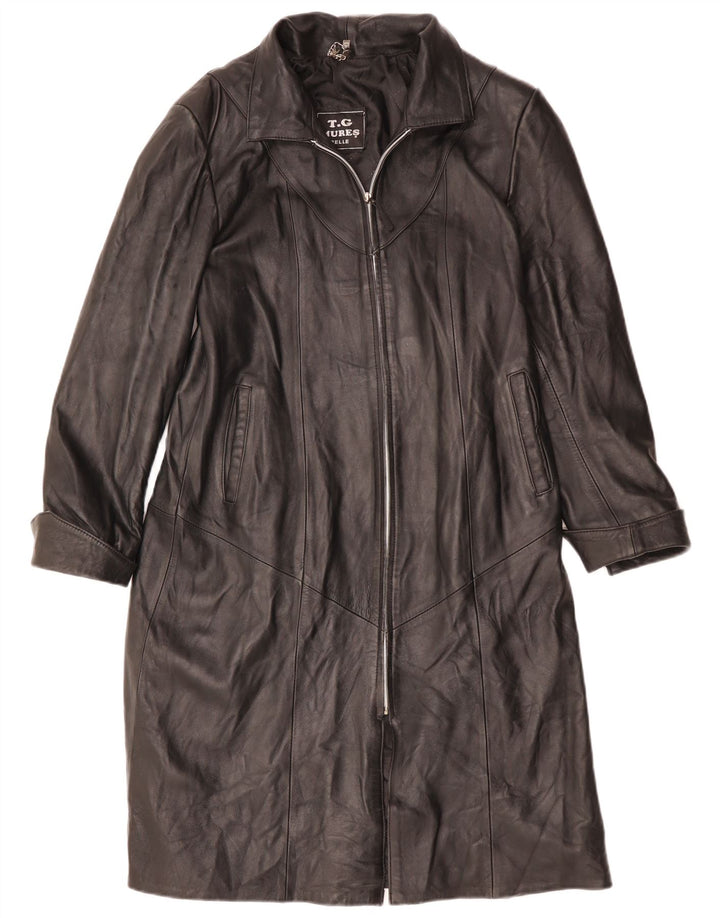 Cappotto in pelle da donna vintage UK 12 in pelle nera media