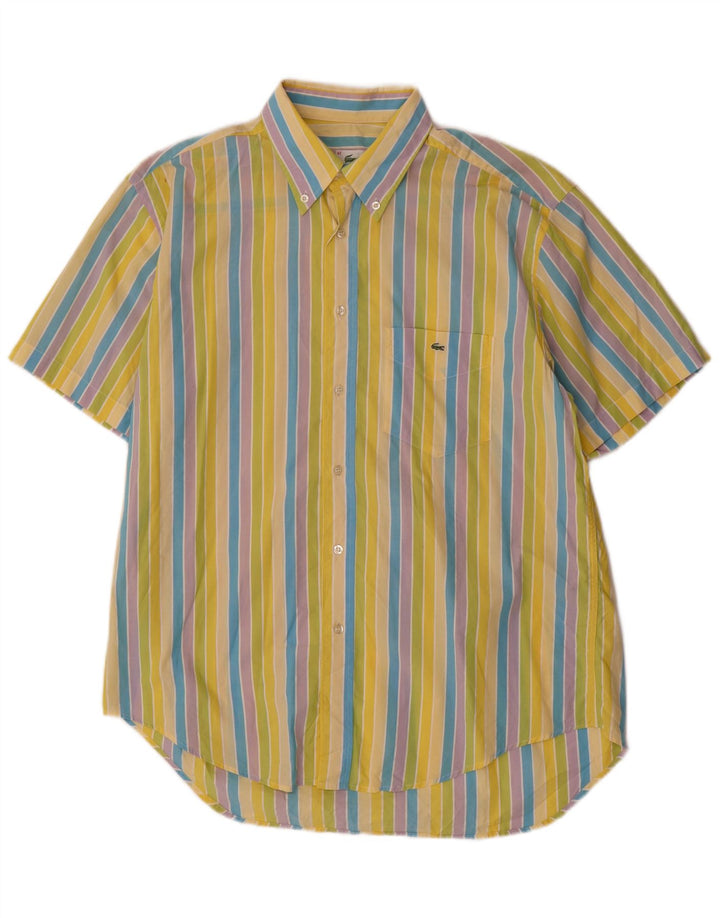 LACOSTE Camicia a maniche corte da uomo taglia 42 Grande cotone a righe multicolori