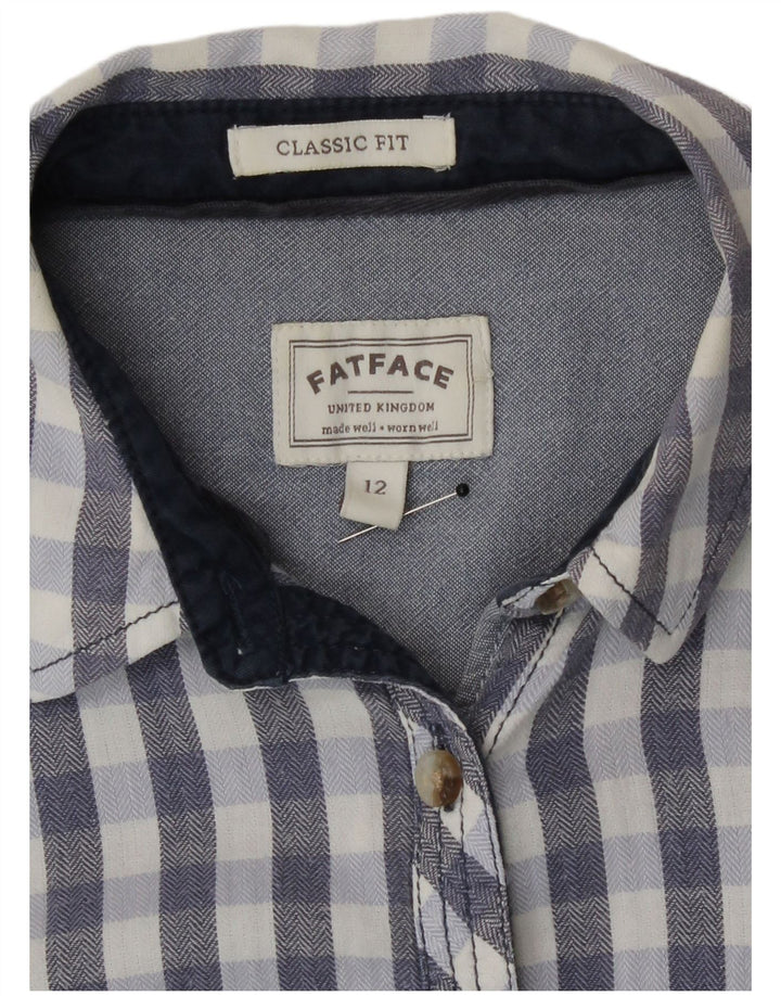 Camicia da donna dal taglio classico Fat Face UK 12 Cotone a quadretti blu medio