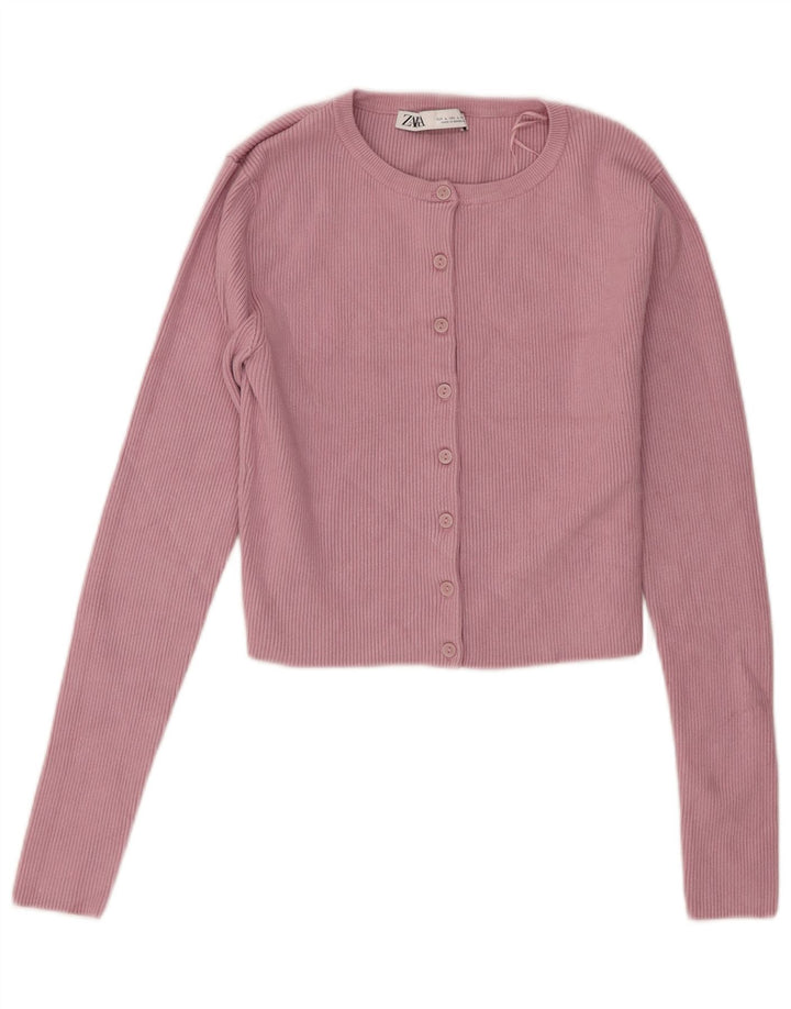 Top corto da donna Zara UK 14 grande rosa in viscosa