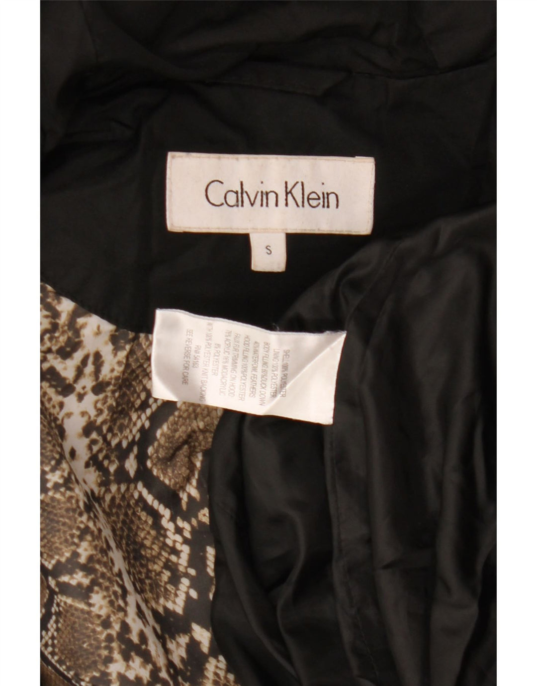 Cappotto imbottito con cappuccio da donna Calvin Klein UK 10 piccolo poliestere nero