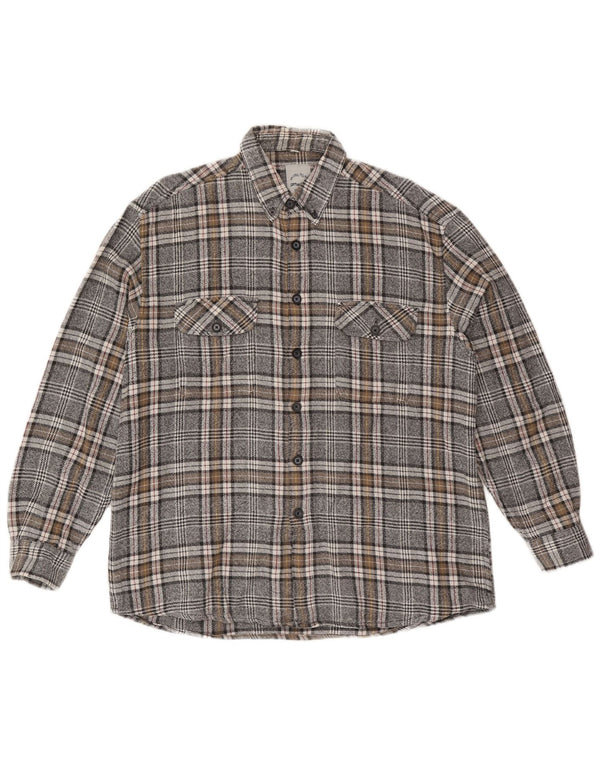 Camicia vintage da uomo in flanella taglia 41/42 in cotone a quadri grigi grandi