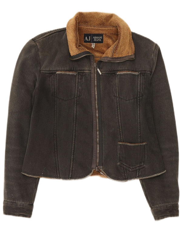 Giacca Armani Jeans da donna in denim sherpa corto IT 42 poliestere nero medio