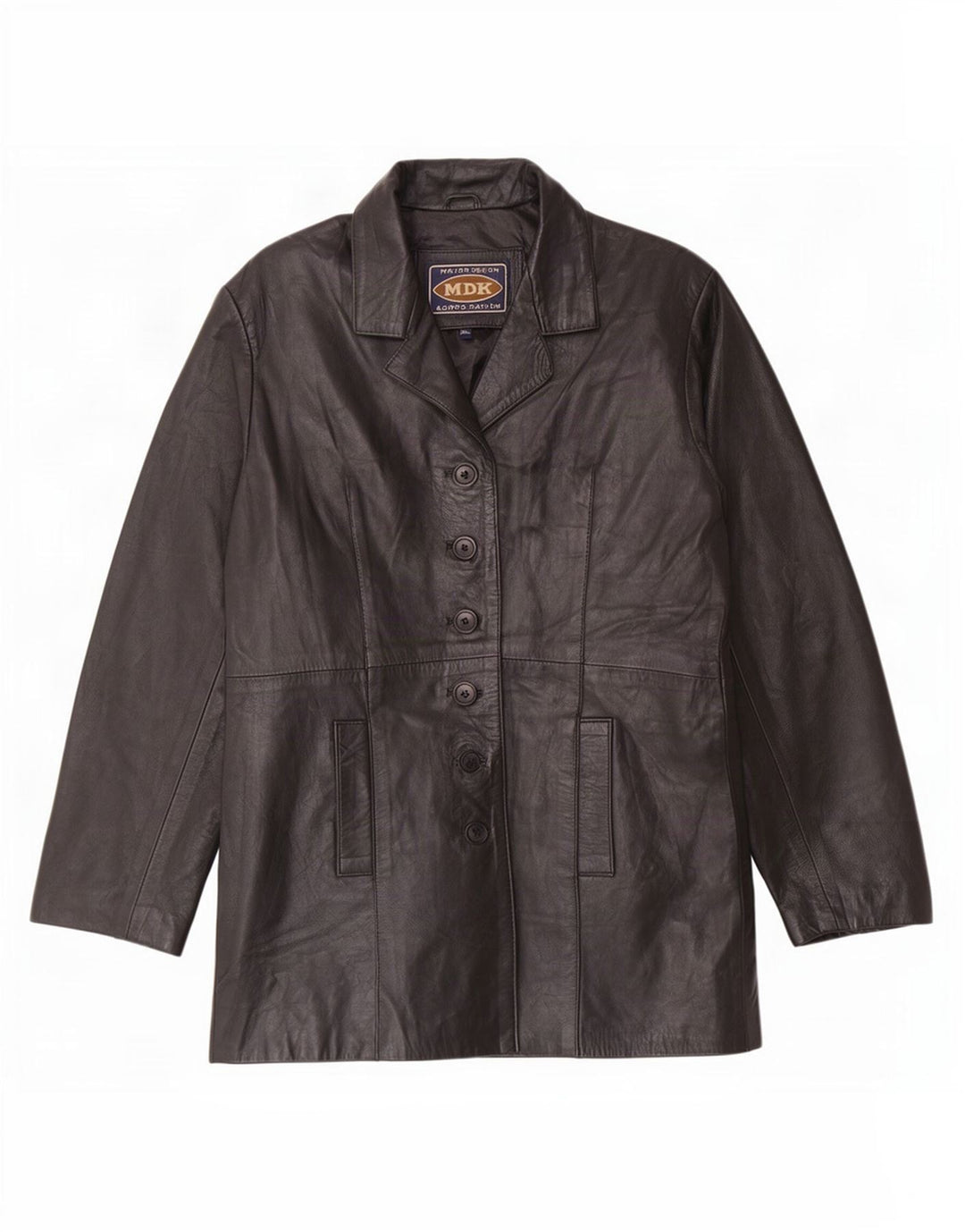Giacca blazer in pelle da donna a 6 bottoni MDK UK 18 XL nera