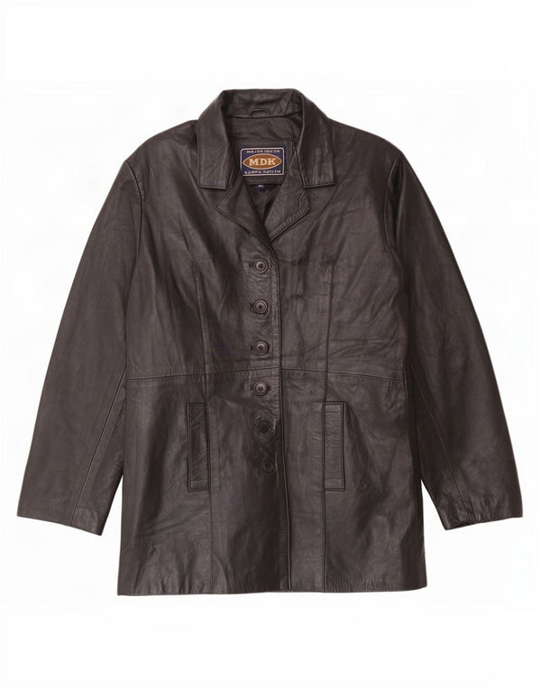 Giacca blazer in pelle da donna a 6 bottoni MDK UK 18 XL nera