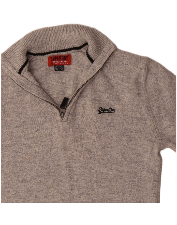 Maglione da uomo con zip e collo Superdry piccolo in cotone grigio
