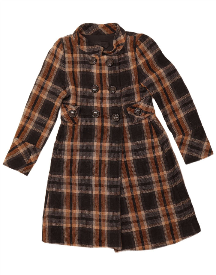 Cappotto doppiopetto da donna ZARA UK 14 Acrilico a quadri neri grandi