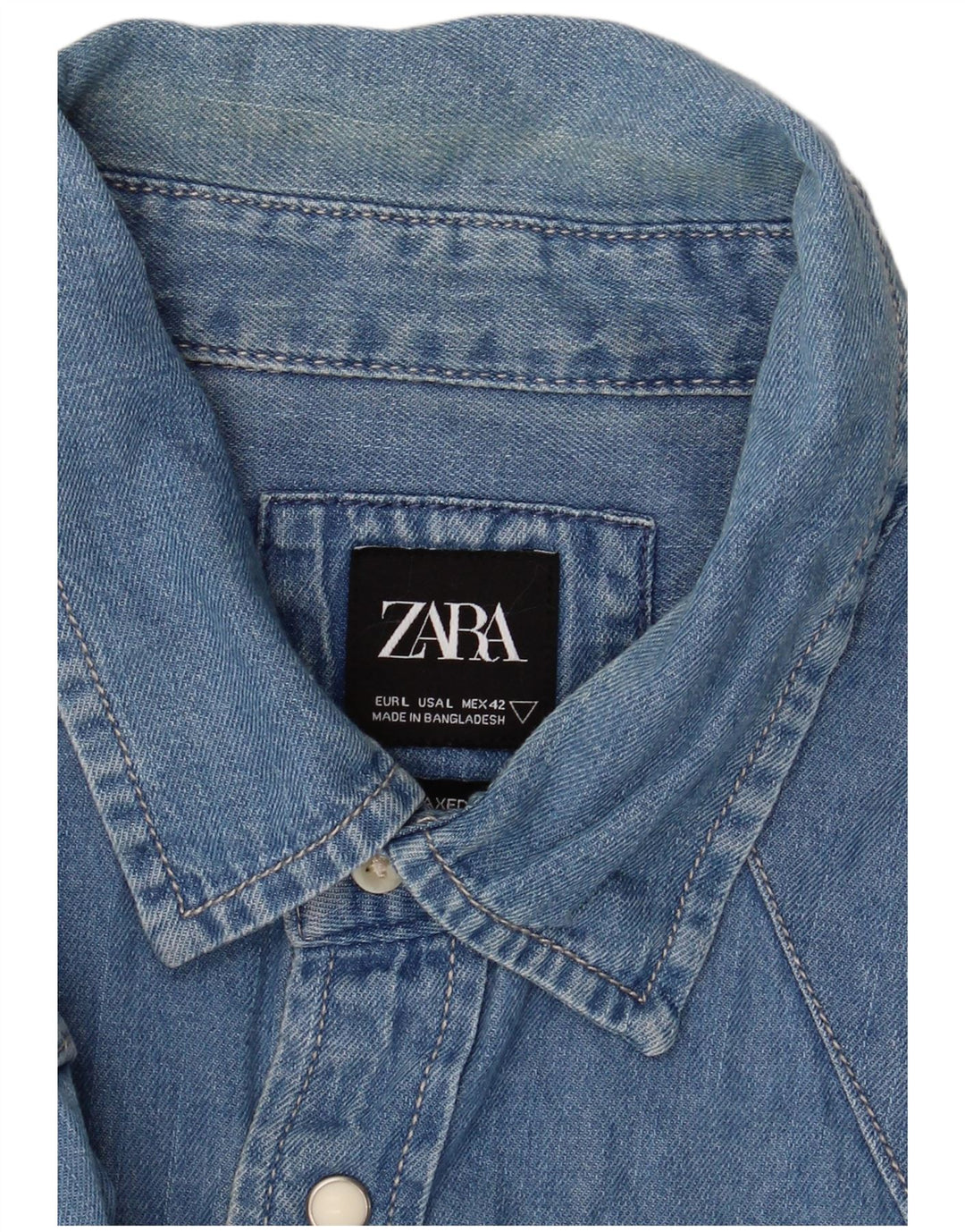 Camicia in denim da uomo Zara grande in cotone blu