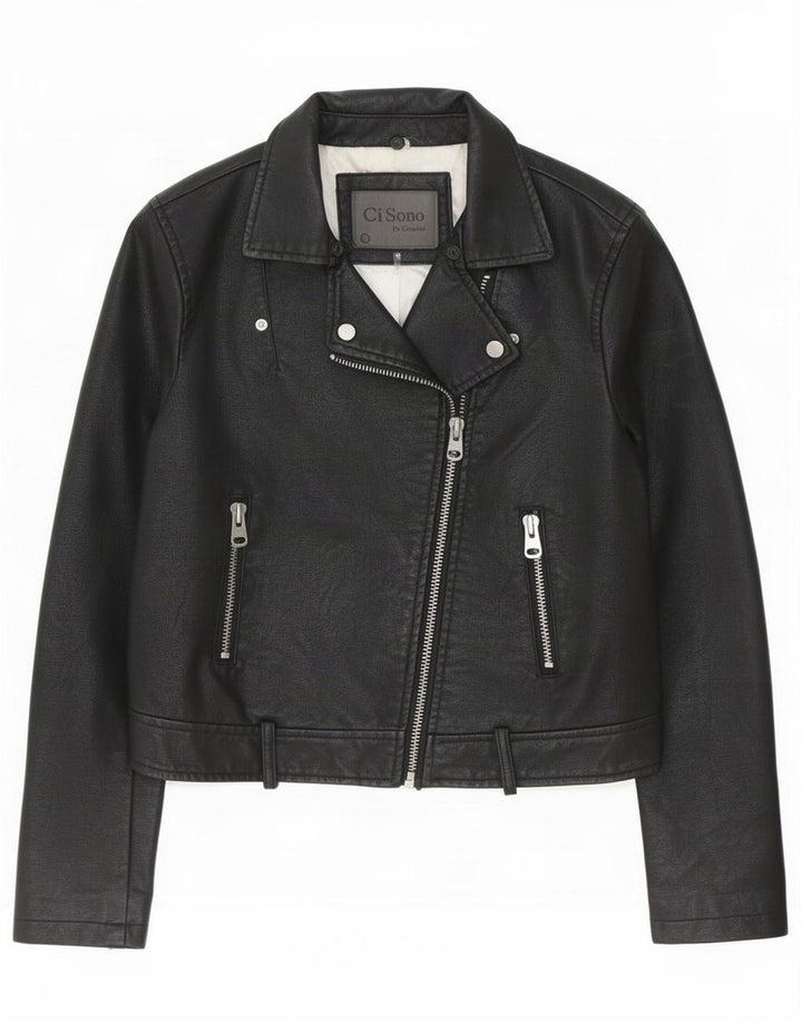 Giacca da motociclista da donna in ecopelle Cavalini UK 16 Large in polietilene nero