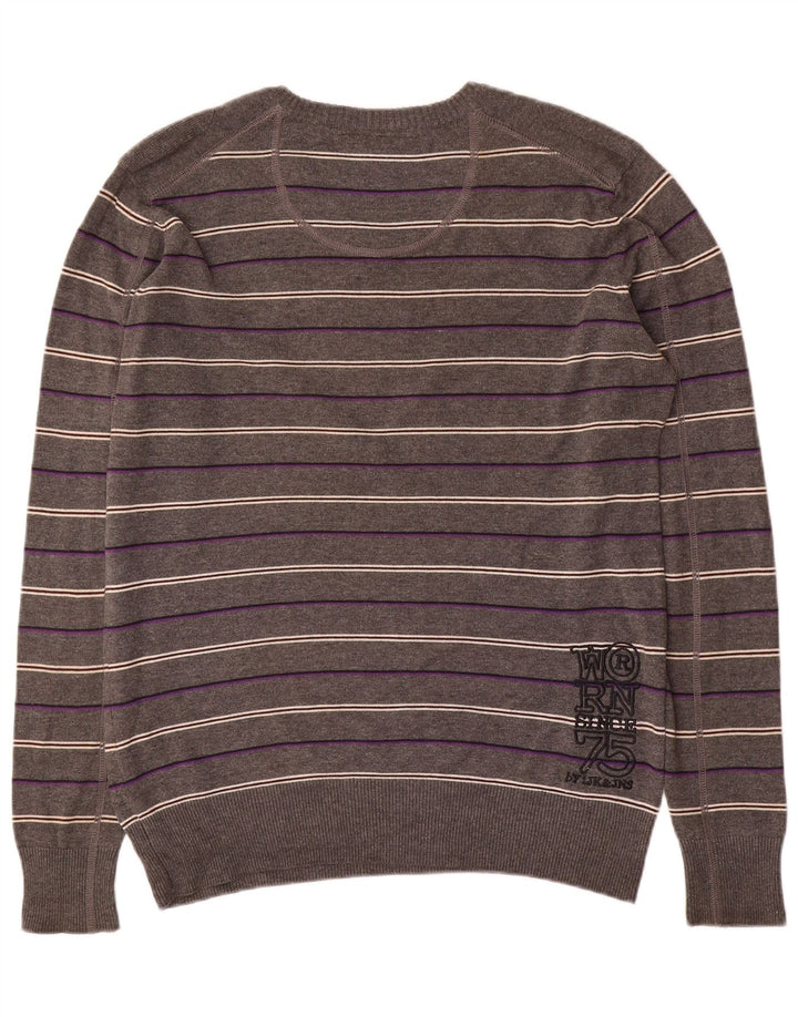 Jack & Jones Maglione da uomo con scollo a V grafico a righe grandi grigie