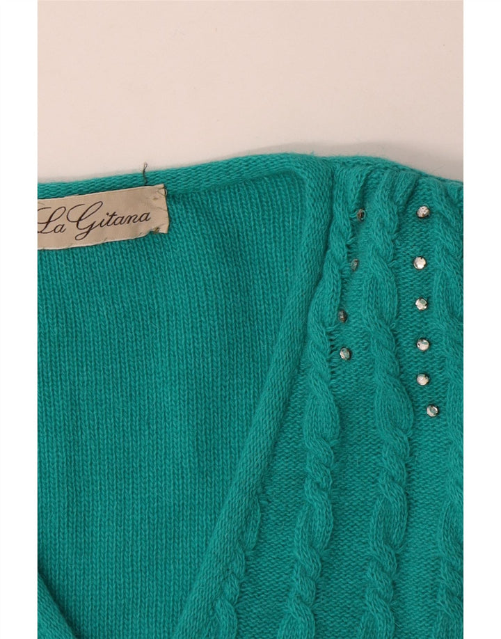 Maglione maglione vintage da donna con scollo a V UK 14 grande lana blu